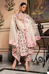 POMCHA JAIPUR_Off White Kurta Print Floral Patterns V Neck Garden Rose Cotton Set _Online_at_Aza_Fashions