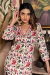 Buy_POMCHA JAIPUR_Off White Kurta Print Floral Patterns V Neck Garden Rose Cotton Set _Online_at_Aza_Fashions