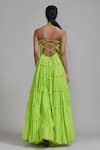 Shop_MATI_Green 100% Cotton Plain Band Collar Multi Tiered Backless Gown _at_Aza_Fashions