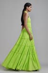 Shop_MATI_Green 100% Cotton Plain Band Collar Multi Tiered Backless Gown _Online_at_Aza_Fashions