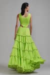 Shop_MATI_Green 100% Cotton Plain Round Smocked Bodysuit And Fringed Lehenga Set _at_Aza_Fashions