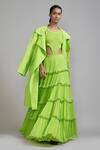 Buy_MATI_Green 100% Cotton Plain Round Fringed Lehenga Set With Trench Jacket _at_Aza_Fashions