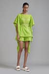 Buy_MATI_Green 100% Cotton Plain Boat Fringed Kaftan Top _at_Aza_Fashions