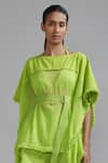 MATI_Green 100% Cotton Plain Boat Fringed Kaftan Top _Online_at_Aza_Fashions