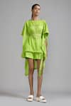 Buy_MATI_Green 100% Cotton Plain Boat Fringed Kaftan Top _Online_at_Aza_Fashions