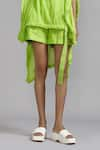 MATI_Green 100% Cotton Plain Boat Fringed Kaftan Top And Shorts Set _Online_at_Aza_Fashions