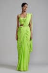 Buy_MATI_Green 100% Cotton Plain Fringed Border Saree _at_Aza_Fashions