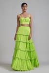 Buy_MATI_Green 100% Cotton Plain Fringed Tiered Lehenga _at_Aza_Fashions