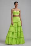 Buy_MATI_Green 100% Cotton Plain Fringed Tiered Lehenga _Online_at_Aza_Fashions