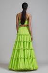 Shop_MATI_Green 100% Cotton Plain Notched Fringed Tiered Lehenga Set With Trench Jacket _at_Aza_Fashions