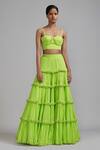 Buy_MATI_Green 100% Cotton Plain Notched Fringed Tiered Lehenga Set With Trench Jacket _Online_at_Aza_Fashions