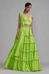 Buy_MATI_Green 100% Cotton Plain Sweetheart Tiered Fringed Lehenga Set _at_Aza_Fashions