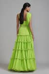 Shop_MATI_Green 100% Cotton Plain Sweetheart Tiered Fringed Lehenga Set _at_Aza_Fashions