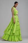 Buy_MATI_Green 100% Cotton Plain Sweetheart Tiered Fringed Lehenga Set _Online_at_Aza_Fashions