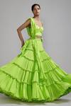 Buy_MATI_Green 100% Cotton Plain Sweetheart Tiered Fringed Lehenga Set 