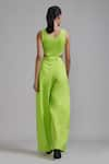 Shop_MATI_Green 100% Cotton Plain Long Pleated Trouser _at_Aza_Fashions