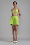 Buy_MATI_Green 100% Cotton Plain Plunged V Neck Overlap Bralette And Shorts Set _at_Aza_Fashions