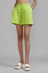 Buy_MATI_Green 100% Cotton Plain Plunged V Neck Overlap Bralette And Shorts Set _Online_at_Aza_Fashions