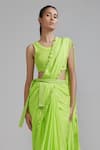 Buy_MATI_Green 100% Cotton Plain Round Frill Border Saree With Smocked Bodysuit _Online_at_Aza_Fashions