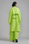 Shop_MATI_Green 100% Cotton Plain Notched Lapel Trench Jacket _at_Aza_Fashions