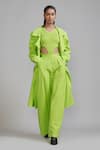 Buy_MATI_Green 100% Cotton Plain Notched Lapel Trench Jacket _Online_at_Aza_Fashions