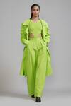 Buy_MATI_Green 100% Cotton Plain Notched Lapel Trench Jacket And Pant Set _at_Aza_Fashions