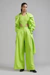 Buy_MATI_Green 100% Cotton Plain Notched Lapel Trench Jacket And Pant Set _Online_at_Aza_Fashions