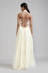 Shop_MATI_Off White 100% Cotton Plain Band Collar Multi Tiered Backless Gown _at_Aza_Fashions