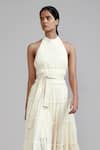 Shop_MATI_Off White 100% Cotton Plain Band Collar Multi Tiered Backless Gown _Online_at_Aza_Fashions