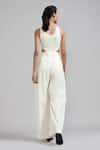 Shop_MATI_Off White 100% Cotton Plain Round Smocked Bodysuit And Trouser Set _at_Aza_Fashions