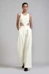 Buy_MATI_Off White 100% Cotton Plain Round Smocked Bodysuit And Trouser Set _Online_at_Aza_Fashions