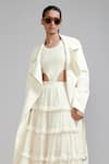 MATI_Off White 100% Cotton Plain Round Fringed Lehenga Set With Trench Jacket _Online_at_Aza_Fashions