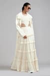 Buy_MATI_Off White 100% Cotton Plain Round Fringed Lehenga Set With Trench Jacket _Online_at_Aza_Fashions