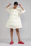 Buy_MATI_Off White 100% Cotton Plain Round Tiered Fringe Dress _at_Aza_Fashions