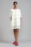 Buy_MATI_Off White 100% Cotton Plain Round Tiered Fringe Dress _Online_at_Aza_Fashions