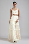 Buy_MATI_Off White 100% Cotton Plain Fringed Tiered Lehenga _at_Aza_Fashions