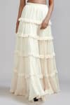 MATI_Off White 100% Cotton Plain Fringed Tiered Lehenga _Online_at_Aza_Fashions