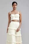 MATI_Off White 100% Cotton Plain Sweetheart Corset And Fringed Tiered Lehenga Set _Online_at_Aza_Fashions