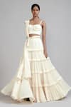 Buy_MATI_Off White 100% Cotton Plain Sweetheart Tiered Fringed Lehenga Set _at_Aza_Fashions