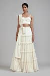 Shop_MATI_Off White 100% Cotton Plain Sweetheart Tiered Fringed Lehenga Set _at_Aza_Fashions