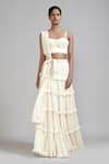 Buy_MATI_Off White 100% Cotton Plain Sweetheart Tiered Fringed Lehenga Set _Online_at_Aza_Fashions