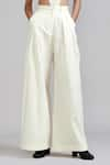 MATI_Off White 100% Cotton Plain Long Pleated Trouser _Online_at_Aza_Fashions