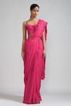 Buy_MATI_Pink 100% Cotton Embellished Fringe Tassels Bordered Saree And Corset Blouse Set _at_Aza_Fashions