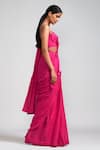 MATI_Pink 100% Cotton Embellished Fringe Tassels Bordered Saree And Corset Blouse Set _Online_at_Aza_Fashions