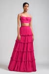 Buy_MATI_Pink 100% Cotton Embellished Fringe Tassels Tiered Lehenga Skirt _at_Aza_Fashions