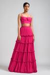 MATI_Pink 100% Cotton Embellished Fringe Tassels Tiered Lehenga And Blouse Set _Online_at_Aza_Fashions