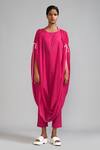 Buy_MATI_1_Pink Cotton Boat Neck Gathered Sleeve Cowl Tunic_at_Aza_Fashions