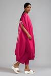 MATI_1_Pink Cotton Boat Neck Gathered Sleeve Cowl Tunic_Online_at_Aza_Fashions