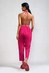 Shop_MATI_Pink 100% Cotton Plain Halter Neck Wrap Tie-up Bralette And Pant Set _at_Aza_Fashions