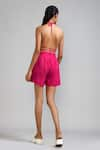 Shop_MATI_Pink 100% Cotton Plain Halter Neck Wrap Tie-up Bralette And Shorts Set _at_Aza_Fashions